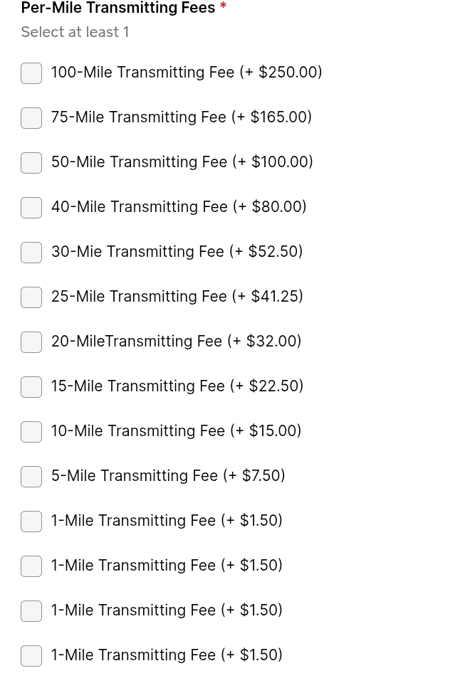 Per-Mile and Toll Fee Options Example