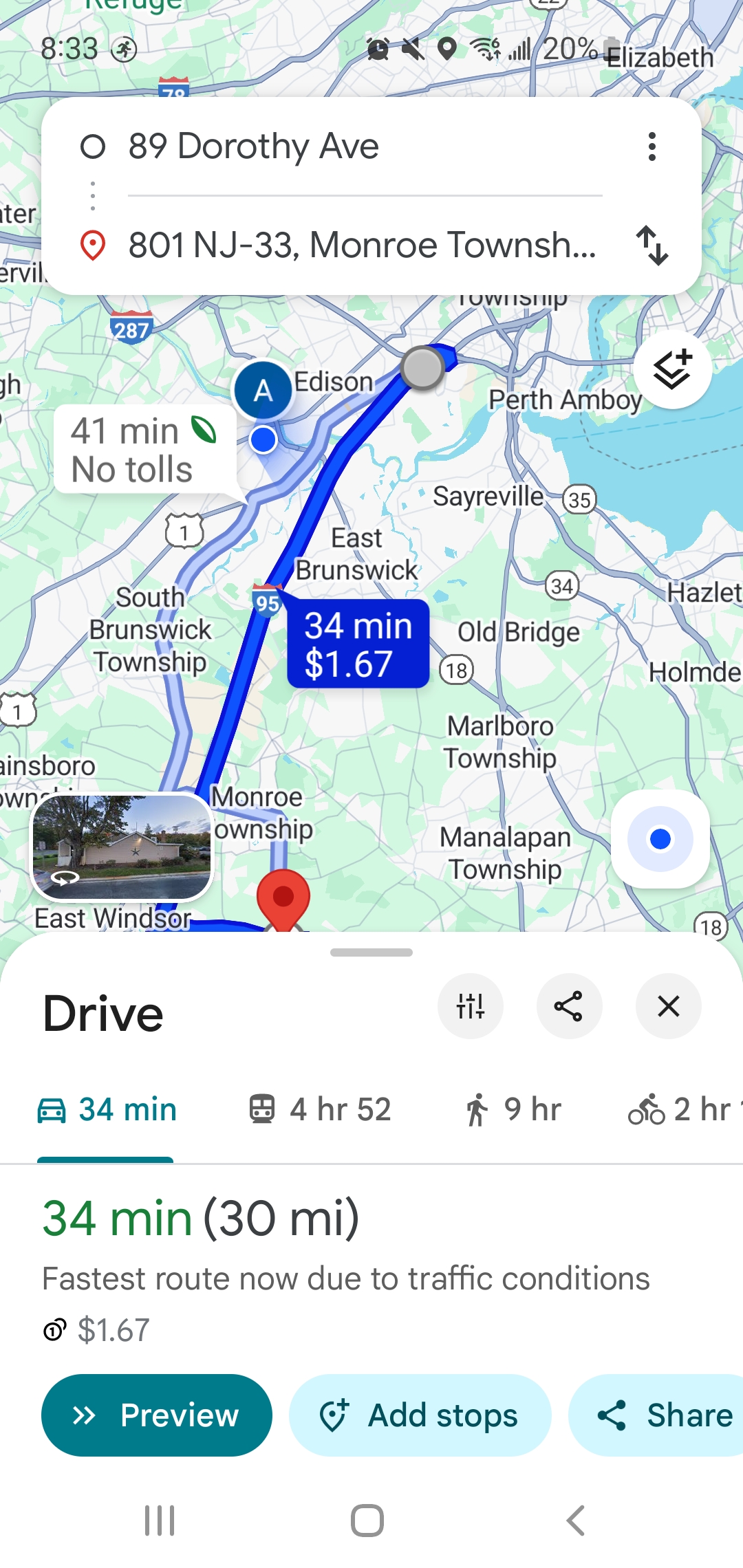 Example Directions Screenshot with Toll